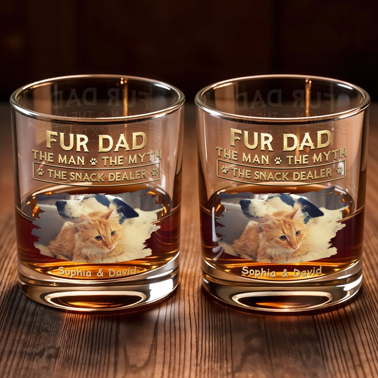 Fur Dad The Man The Myth The Snack Dealer With Custom Photo And Paws - Personalized Custom Whiskey Glass - DAD692_RWG