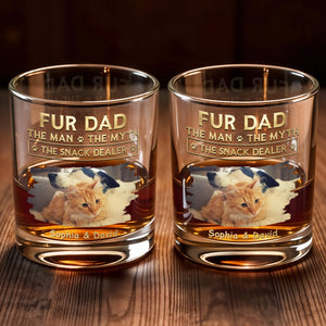 Fur Dad The Man The Myth The Snack Dealer With Custom Photo And Paws - Personalized Custom Whiskey Glass - DAD692_RWG