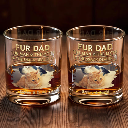 Fur Dad The Man The Myth The Snack Dealer With Custom Photo And Paws - Personalized Custom Whiskey Glass - DAD692_RWG
