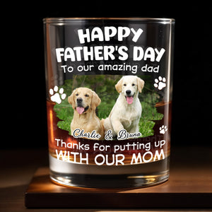Happy Father's Day To Our Amazing Dad Dog Photo And Paws - Personalized Custom Whiskey Glass - DAD703_RWG