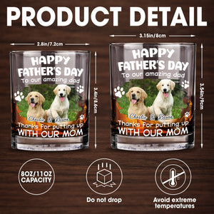 Happy Father's Day To Our Amazing Dad Dog Photo And Paws - Personalized Custom Whiskey Glass - DAD703_RWG