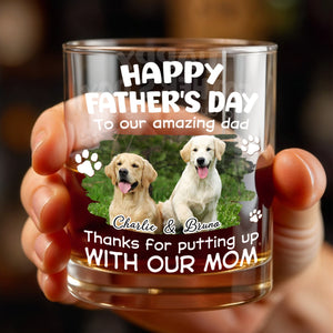 Happy Father's Day To Our Amazing Dad Dog Photo And Paws - Personalized Custom Whiskey Glass - DAD703_RWG