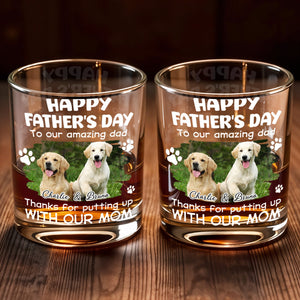 Happy Father's Day To Our Amazing Dad Dog Photo And Paws - Personalized Custom Whiskey Glass - DAD703_RWG