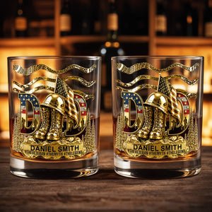 Dad The Veteran The Myth The Legend With Golden Boots And Flag - Personalized Custom Whiskey Glass - DAD712_RWG