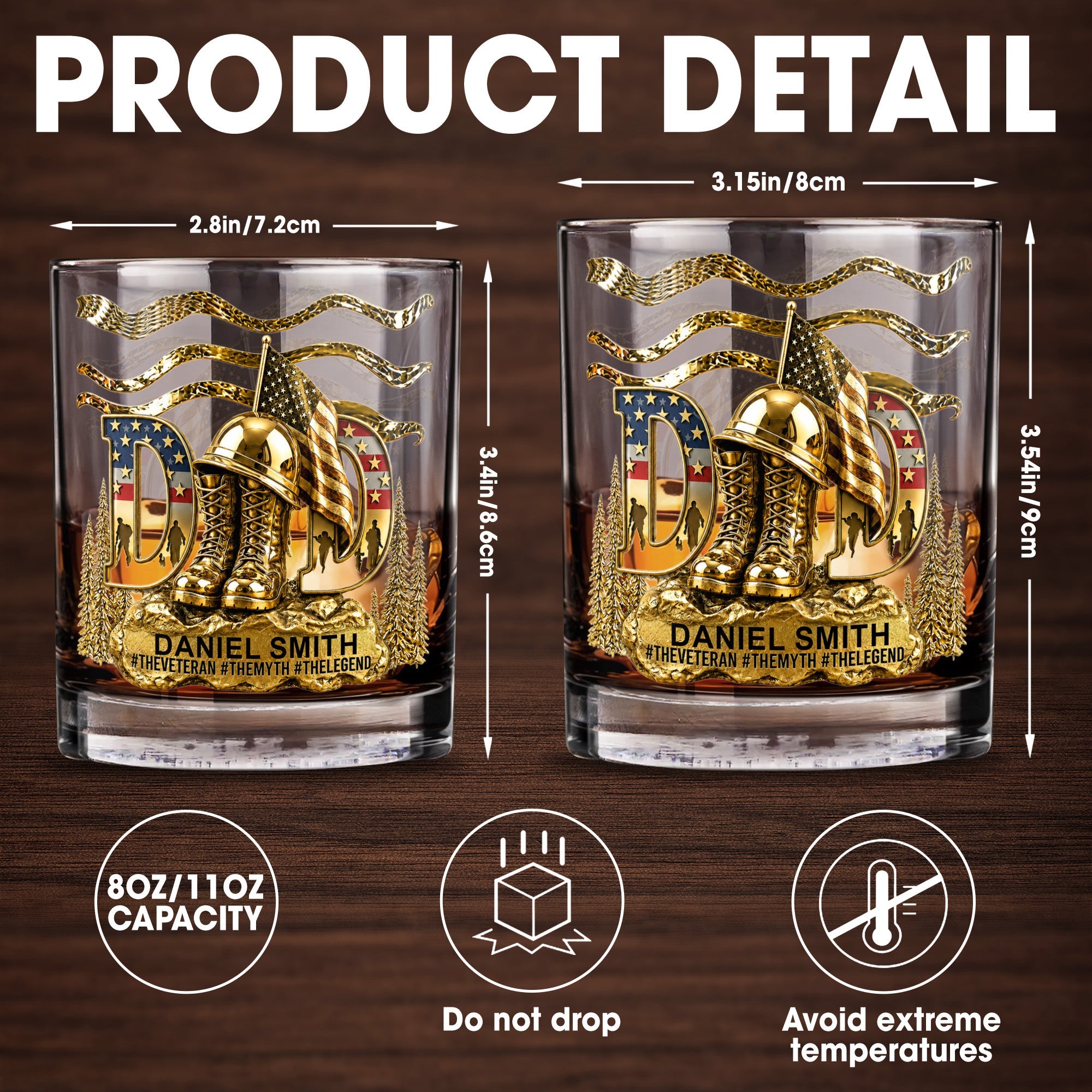 Dad The Veteran The Myth The Legend With Golden Boots And Flag - Personalized Custom Whiskey Glass - DAD712_RWG