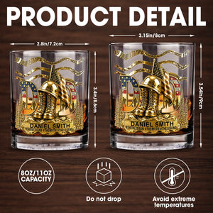 Dad The Veteran The Myth The Legend With Golden Boots And Flag - Personalized Custom Whiskey Glass - DAD712_RWG