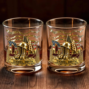 Dad The Veteran The Myth The Legend With Golden Boots And Flag - Personalized Custom Whiskey Glass - DAD712_RWG