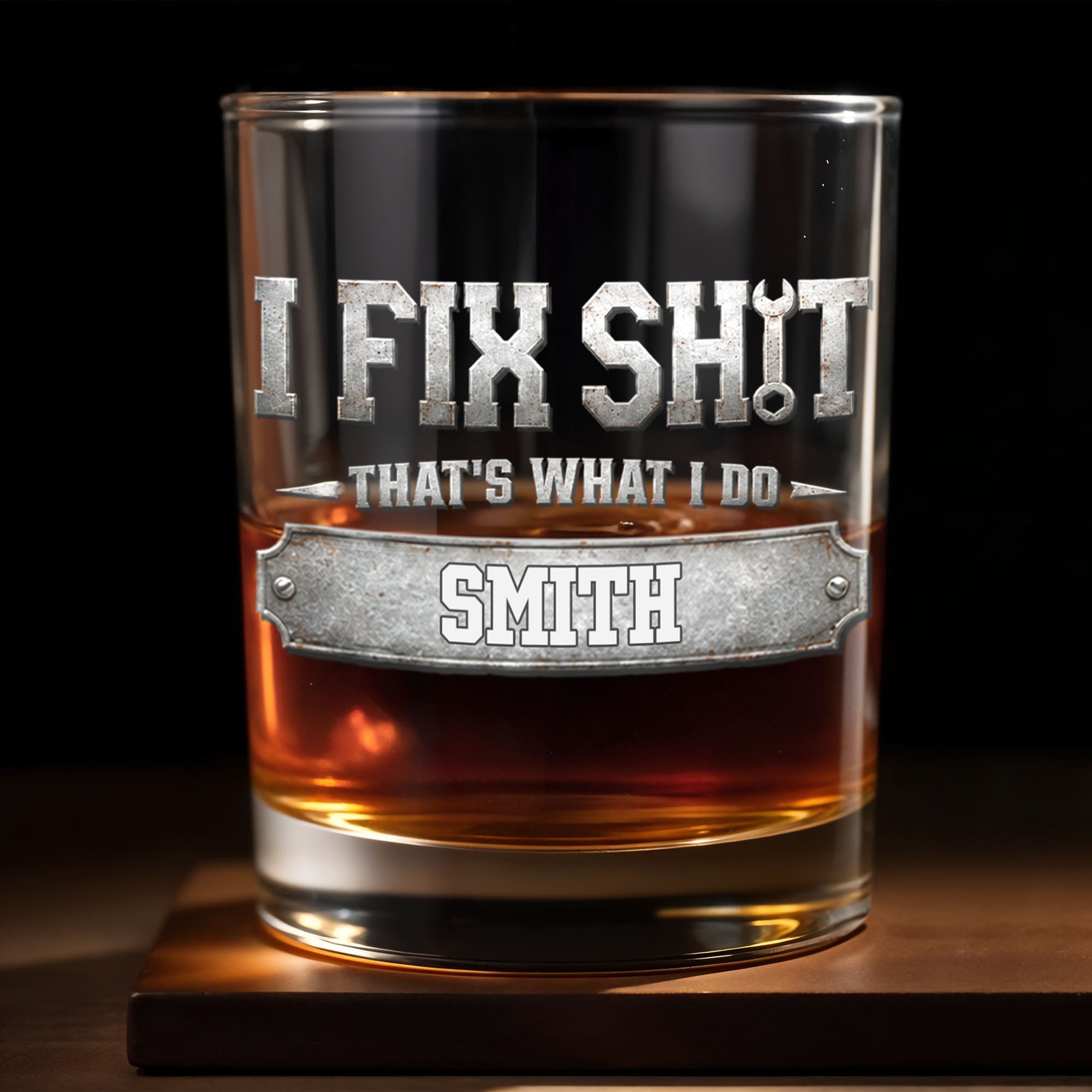 I Fix Sh*t That's What I Do Metal Wrench Graphic - Personalized Custom Whiskey Glass - DAD724_RWG