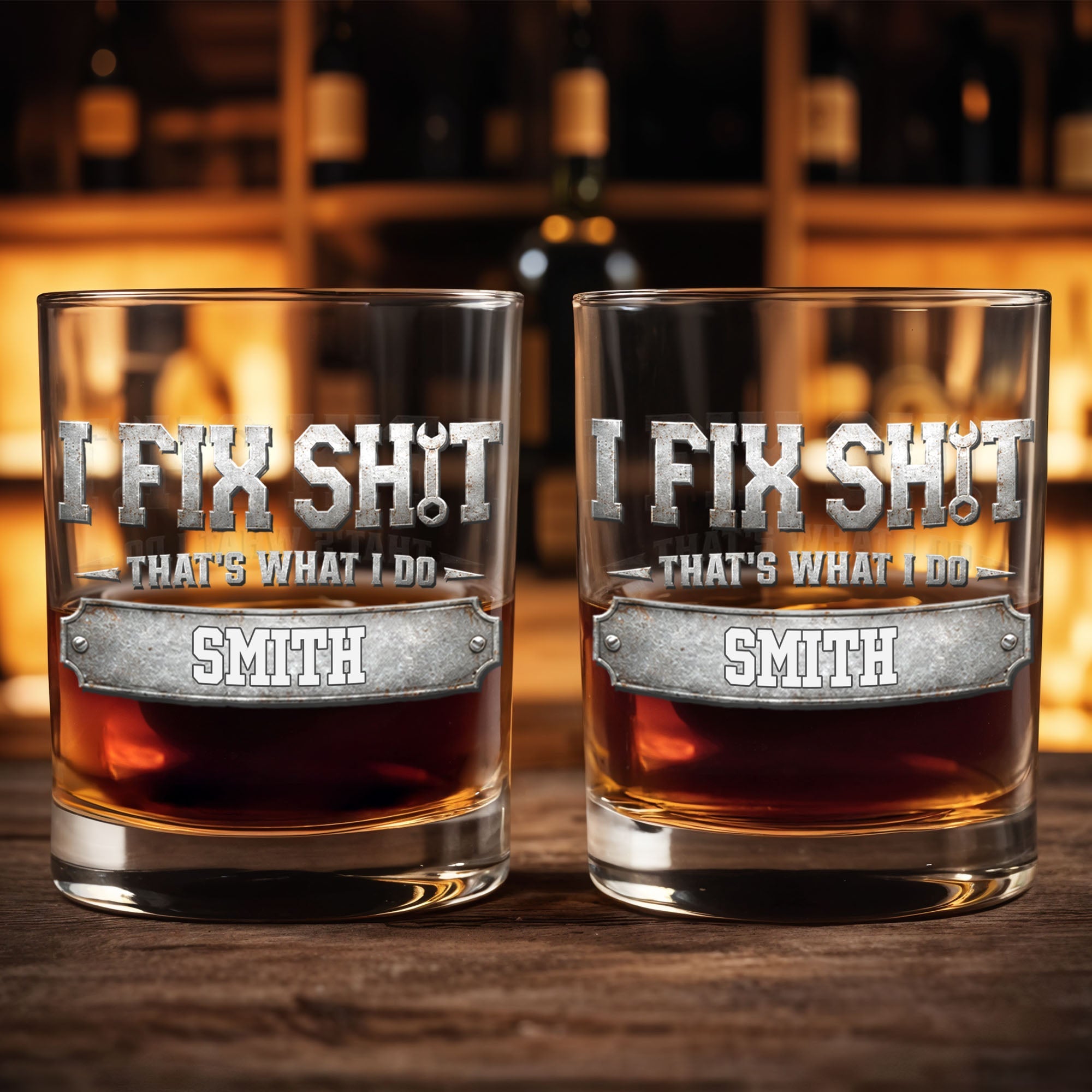 I Fix Sh*t That's What I Do Metal Wrench Graphic - Personalized Custom Whiskey Glass - DAD724_RWG