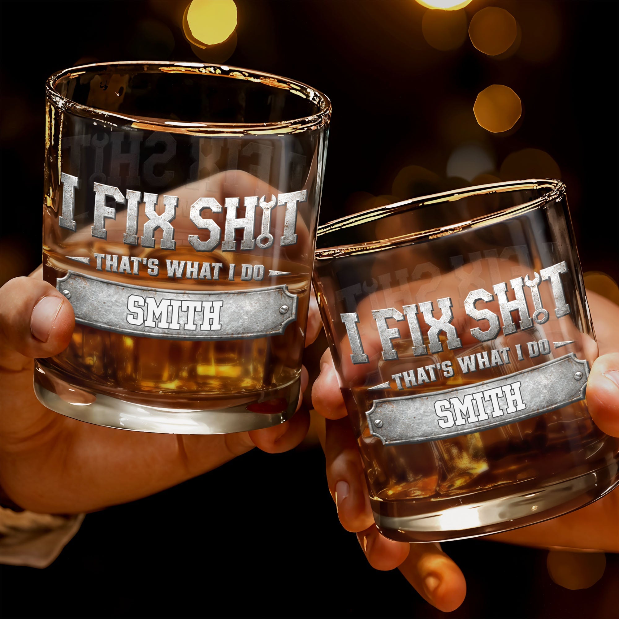 I Fix Sh*t That's What I Do Metal Wrench Graphic - Personalized Custom Whiskey Glass - DAD724_RWG