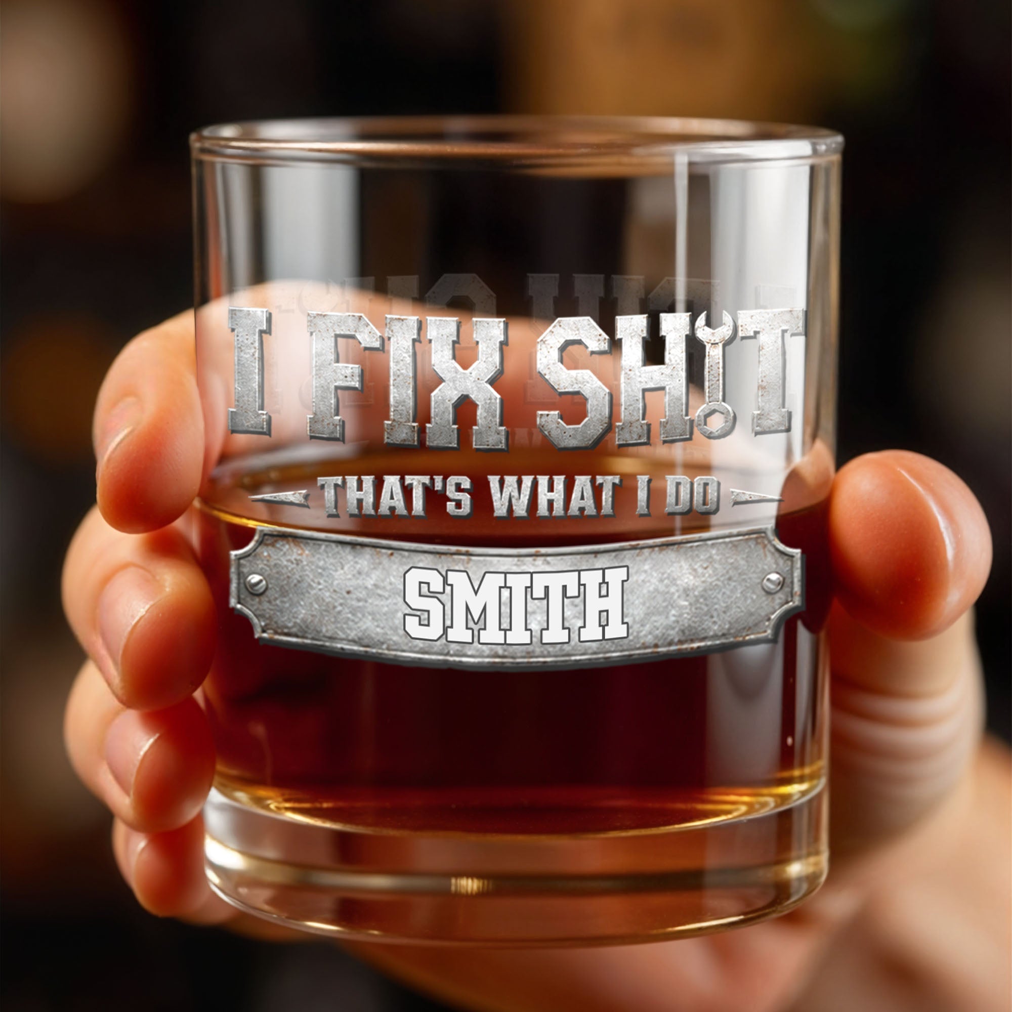 I Fix Sh*t That's What I Do Metal Wrench Graphic - Personalized Custom Whiskey Glass - DAD724_RWG