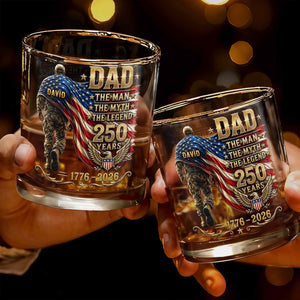 Dad The Man The Myth The Legend Patriotic Soldier And American Flag - Personalized Custom Whiskey Glass - DAD743_RWG