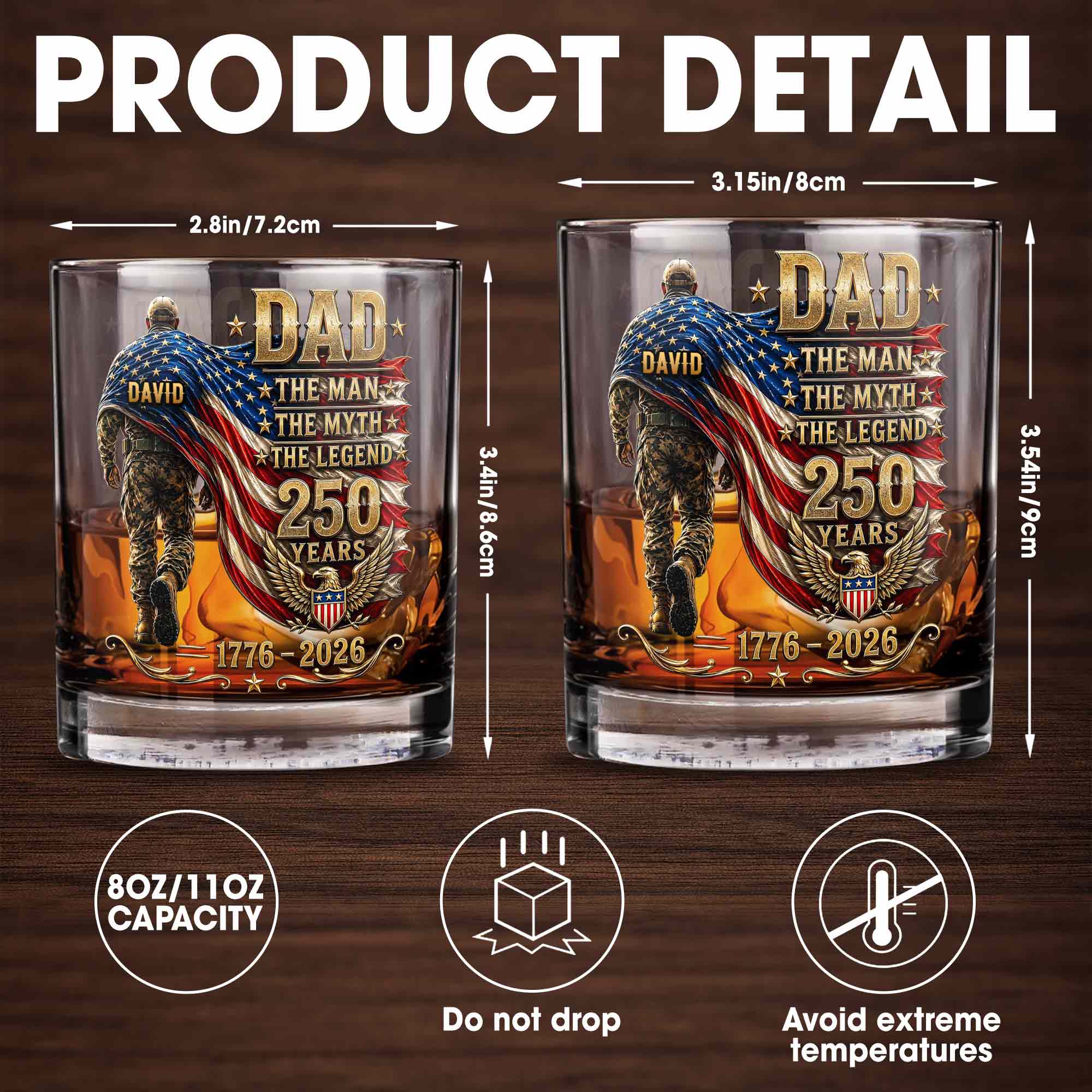 Dad The Man The Myth The Legend Patriotic Soldier And American Flag - Personalized Custom Whiskey Glass - DAD743_RWG