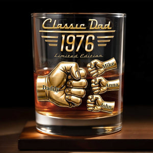 Classic Dad Limited Edition Fist Bump With Custom Members - Personalized Custom Whiskey Glass - DAD758_RWG