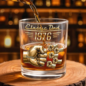 Classic Dad Limited Edition Fist Bump With Custom Members - Personalized Custom Whiskey Glass - DAD758_RWG