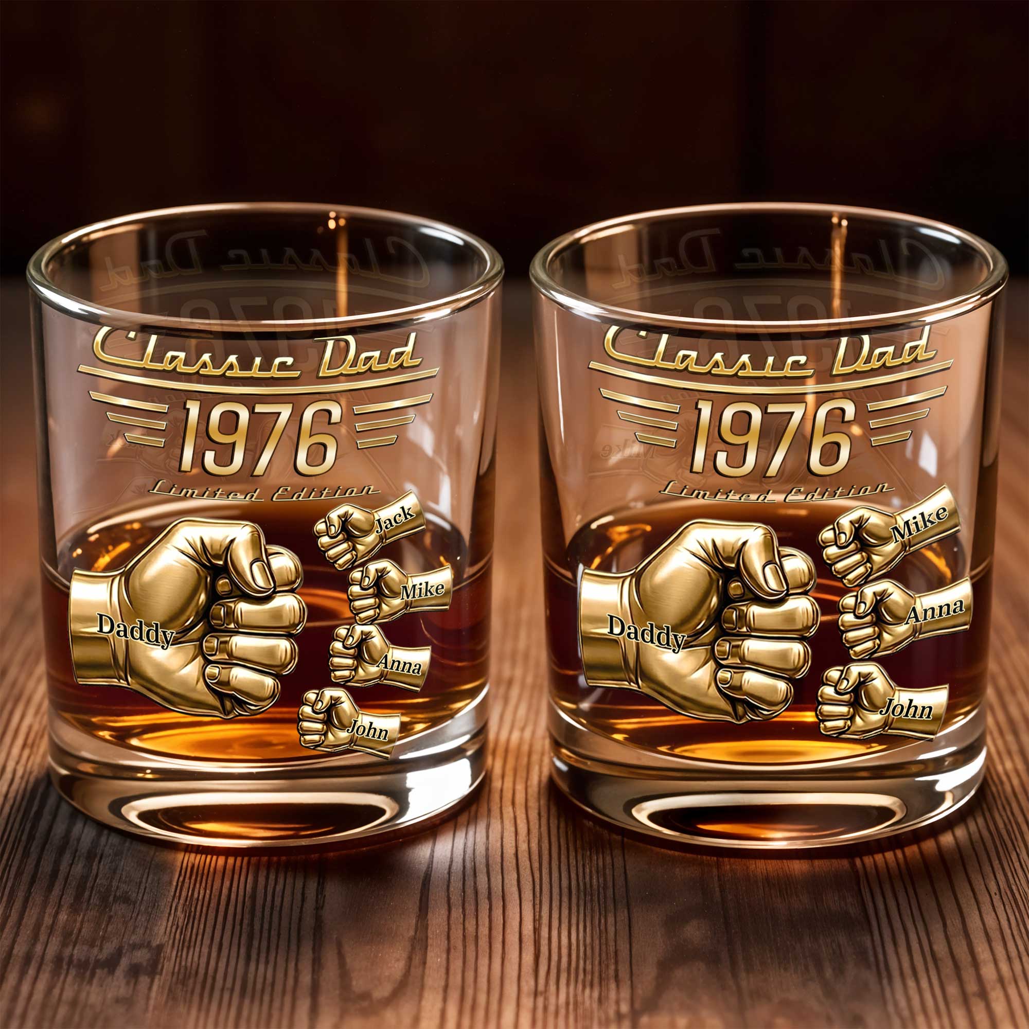 Classic Dad Limited Edition Fist Bump With Custom Members - Personalized Custom Whiskey Glass - DAD758_RWG