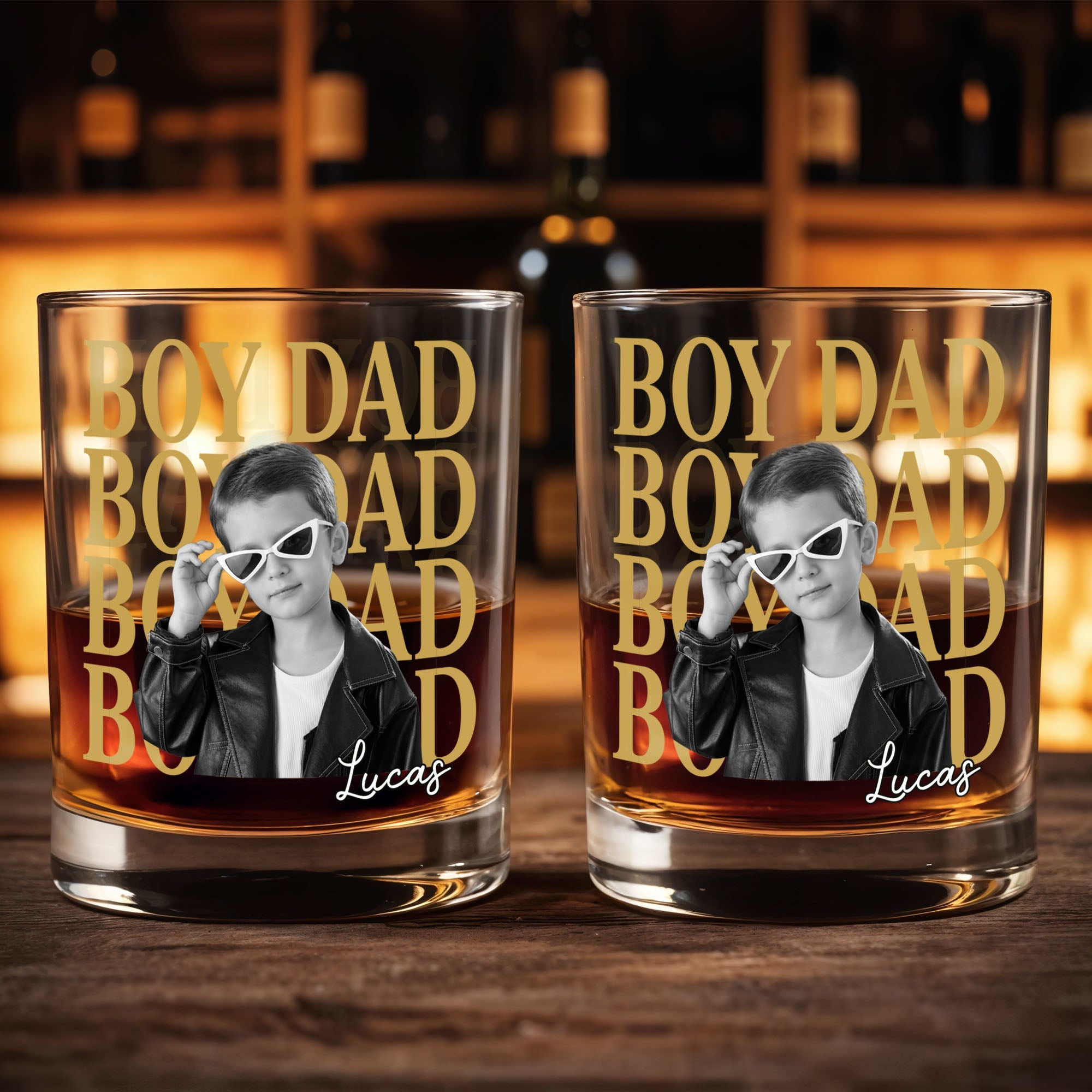 Girl Dad Custom Photo With Daughter Heart Sunglasses - Personalized Custom Whiskey Glass - DAD763_RWG