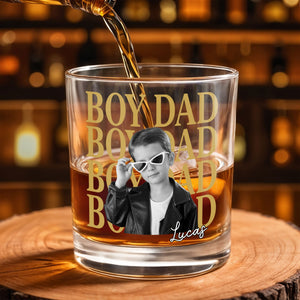 Girl Dad Custom Photo With Daughter Heart Sunglasses - Personalized Custom Whiskey Glass - DAD763_RWG