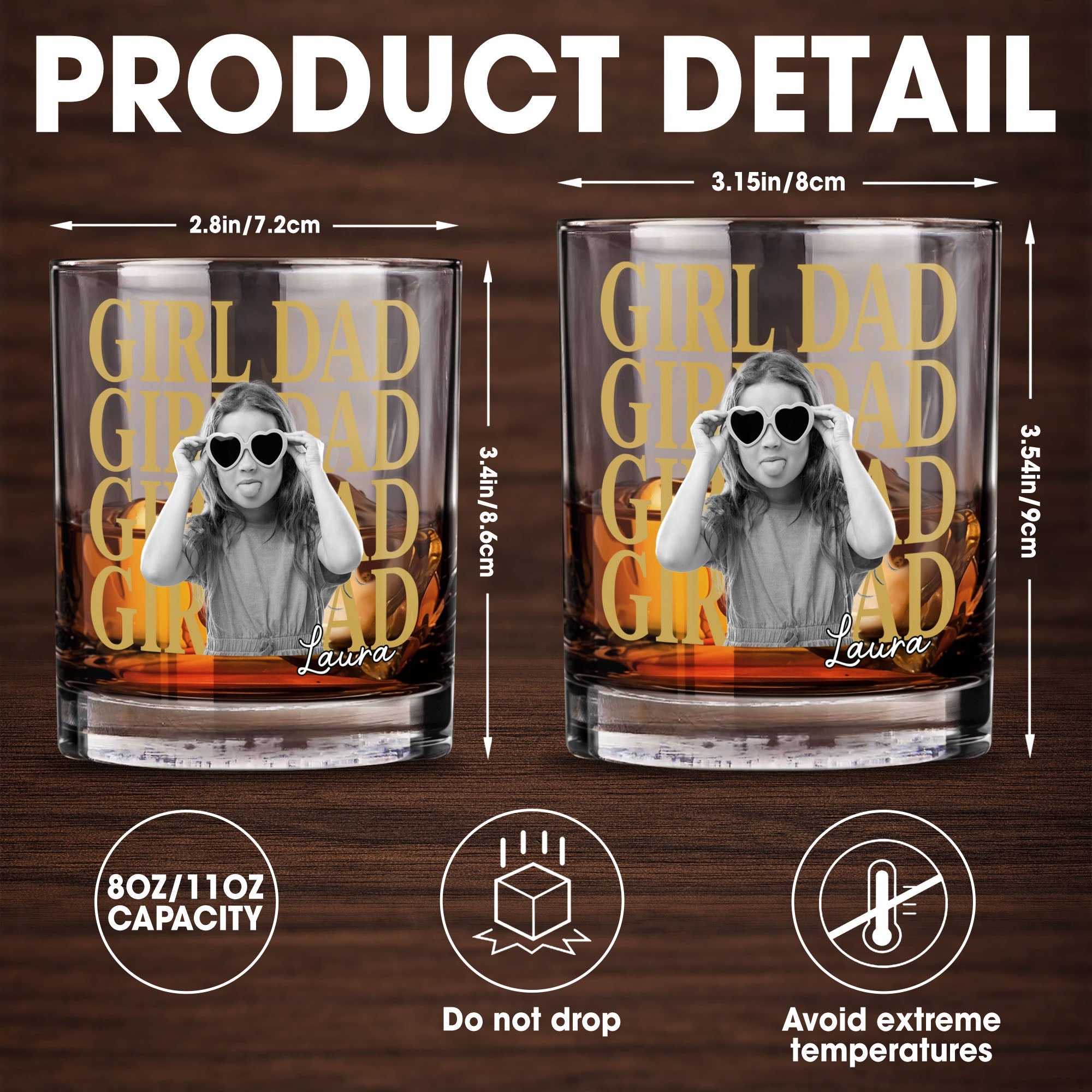 Girl Dad Custom Photo With Daughter Heart Sunglasses - Personalized Custom Whiskey Glass - DAD763_RWG