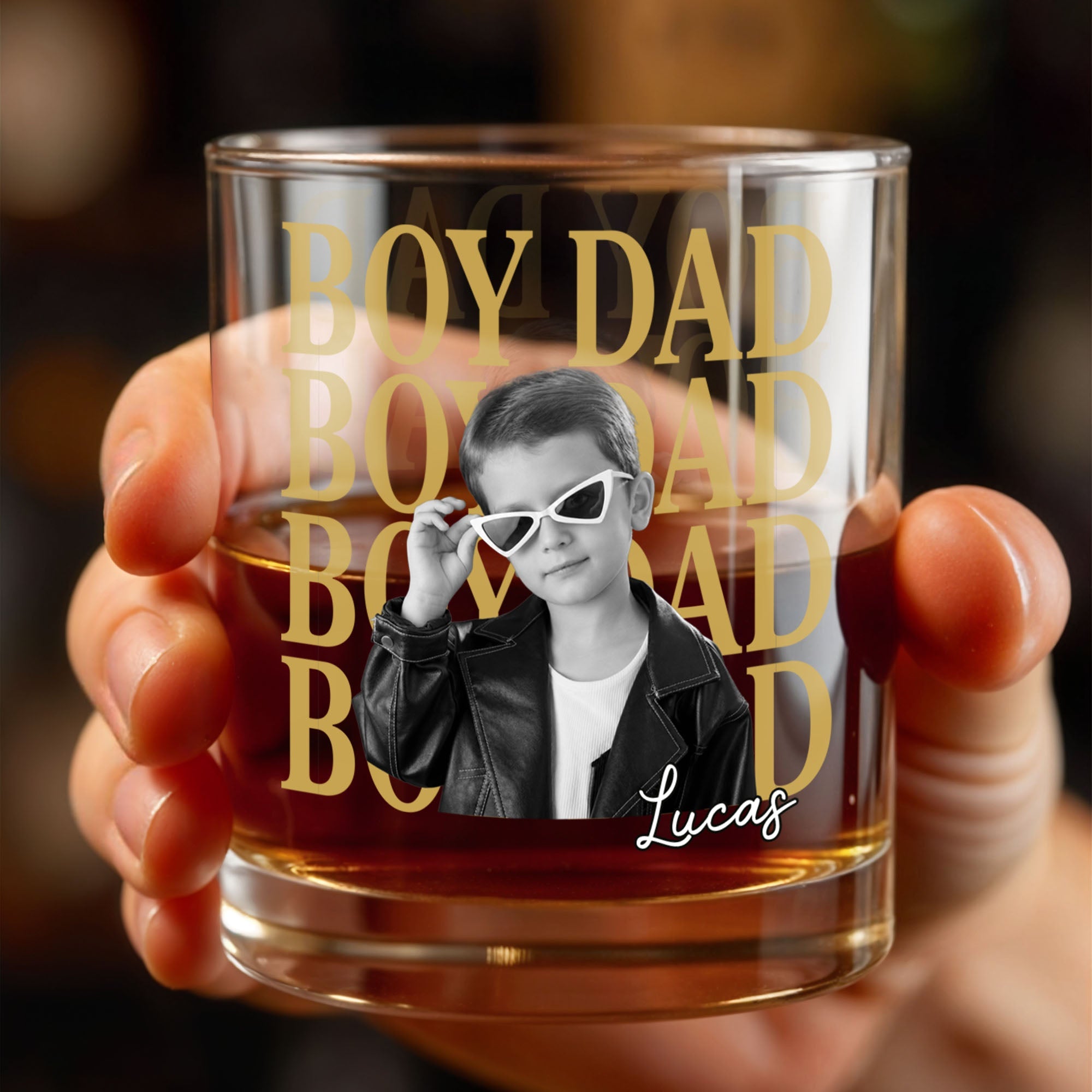 Girl Dad Custom Photo With Daughter Heart Sunglasses - Personalized Custom Whiskey Glass - DAD763_RWG