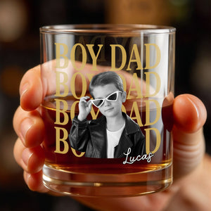 Girl Dad Custom Photo With Daughter Heart Sunglasses - Personalized Custom Whiskey Glass - DAD763_RWG