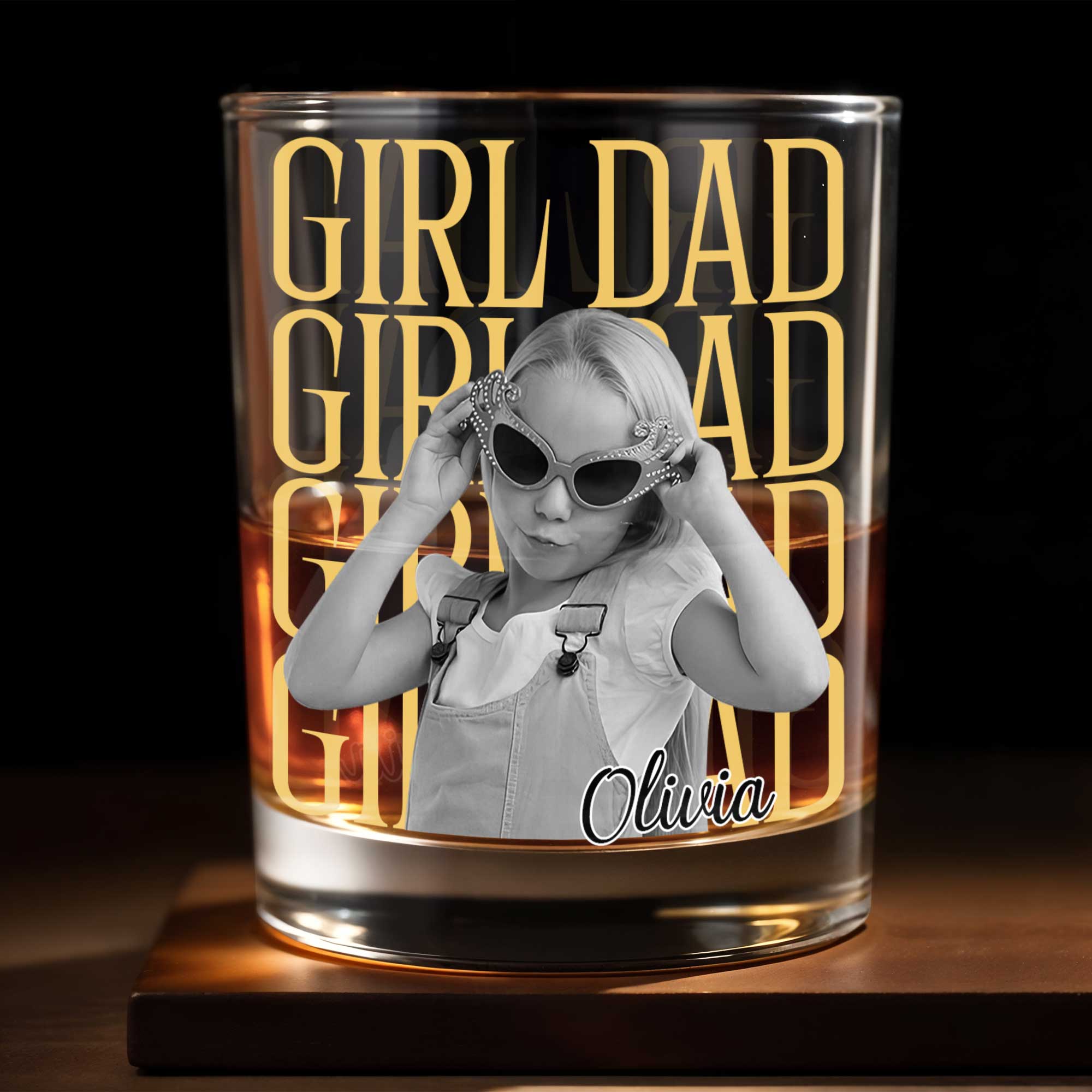 Girl Dad Custom Photo Upload Personalized Design - Personalized Custom Whiskey Glass - DAD770_RWG