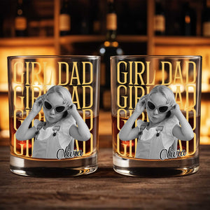 Girl Dad Custom Photo Upload Personalized Design - Personalized Custom Whiskey Glass - DAD770_RWG