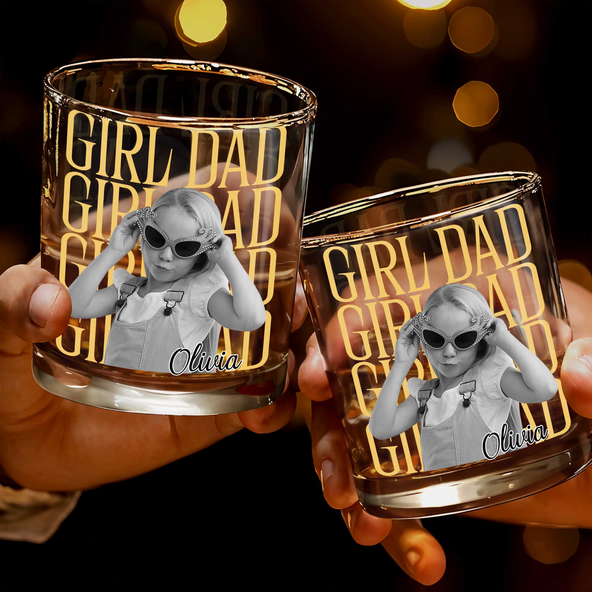 Girl Dad Custom Photo Upload Personalized Design - Personalized Custom Whiskey Glass - DAD770_RWG