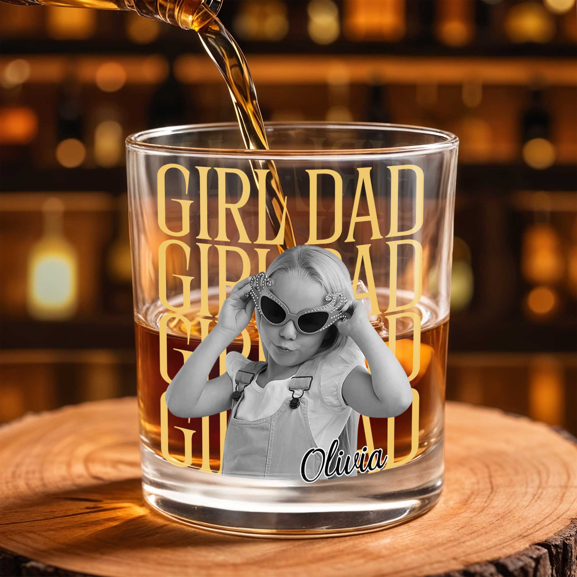 Girl Dad Custom Photo Upload Personalized Design - Personalized Custom Whiskey Glass - DAD770_RWG