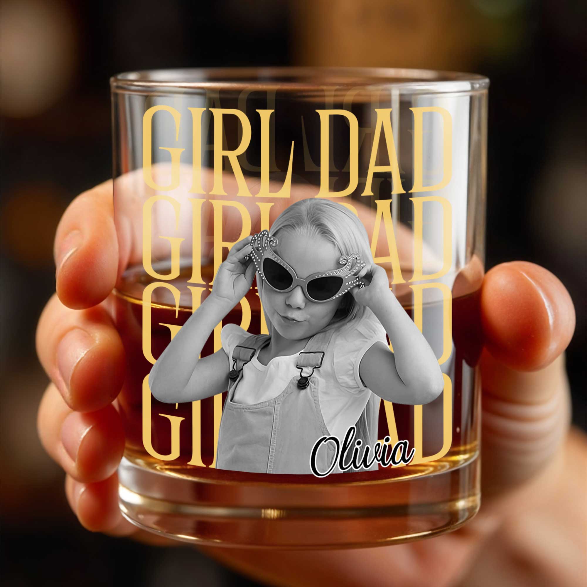 Girl Dad Custom Photo Upload Personalized Design - Personalized Custom Whiskey Glass - DAD770_RWG