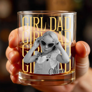 Girl Dad Custom Photo Upload Personalized Design - Personalized Custom Whiskey Glass - DAD770_RWG