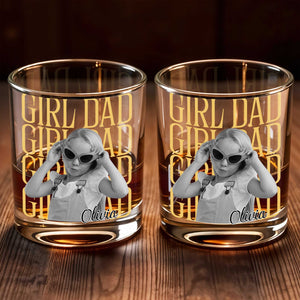 Girl Dad Custom Photo Upload Personalized Design - Personalized Custom Whiskey Glass - DAD770_RWG