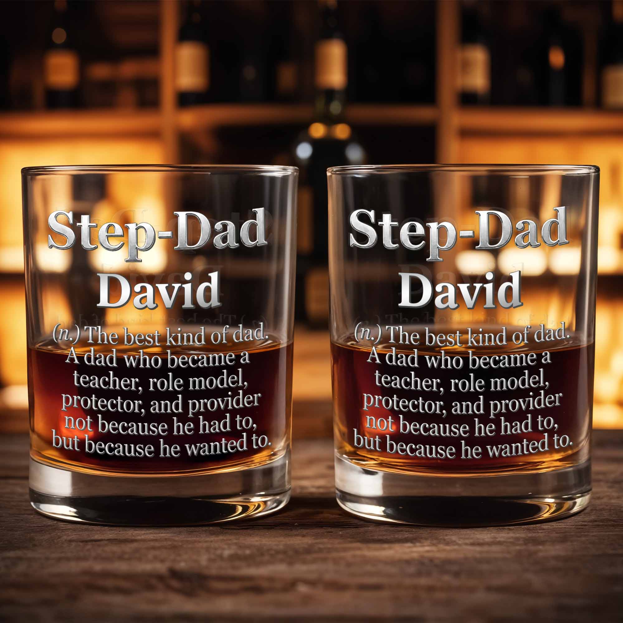 Step Dad The Best Kind Of Dad Definition Typography - Personalized Custom Whiskey Glass - DAD772_RWG