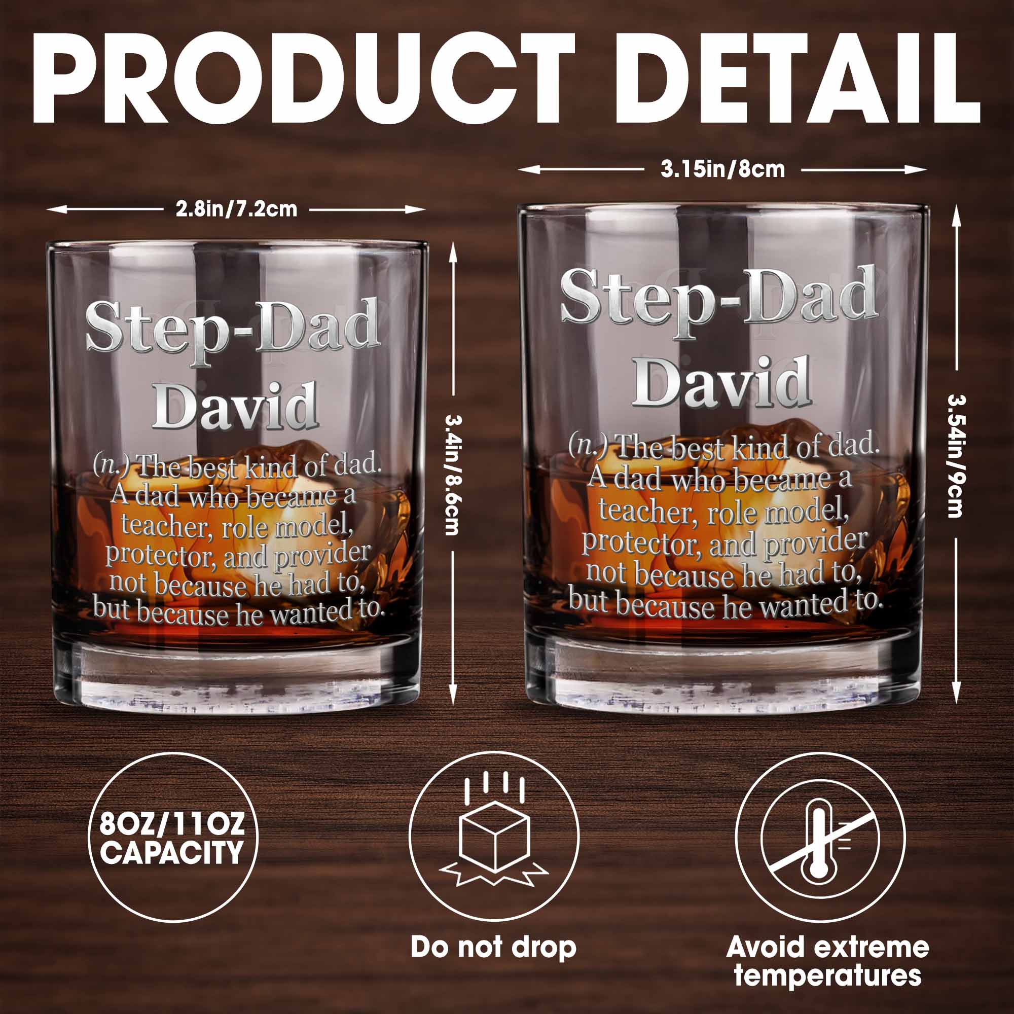 Step Dad The Best Kind Of Dad Definition Typography - Personalized Custom Whiskey Glass - DAD772_RWG