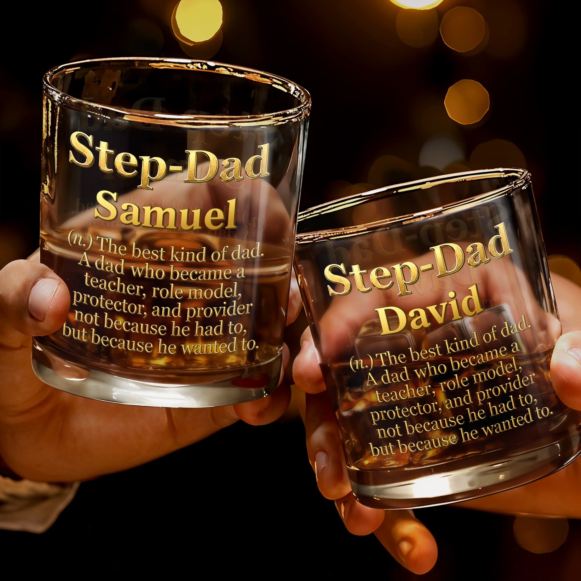 Step Dad The Best Kind Of Dad Gold Definition Design - Personalized Custom Whiskey Glass - DAD779_RWG