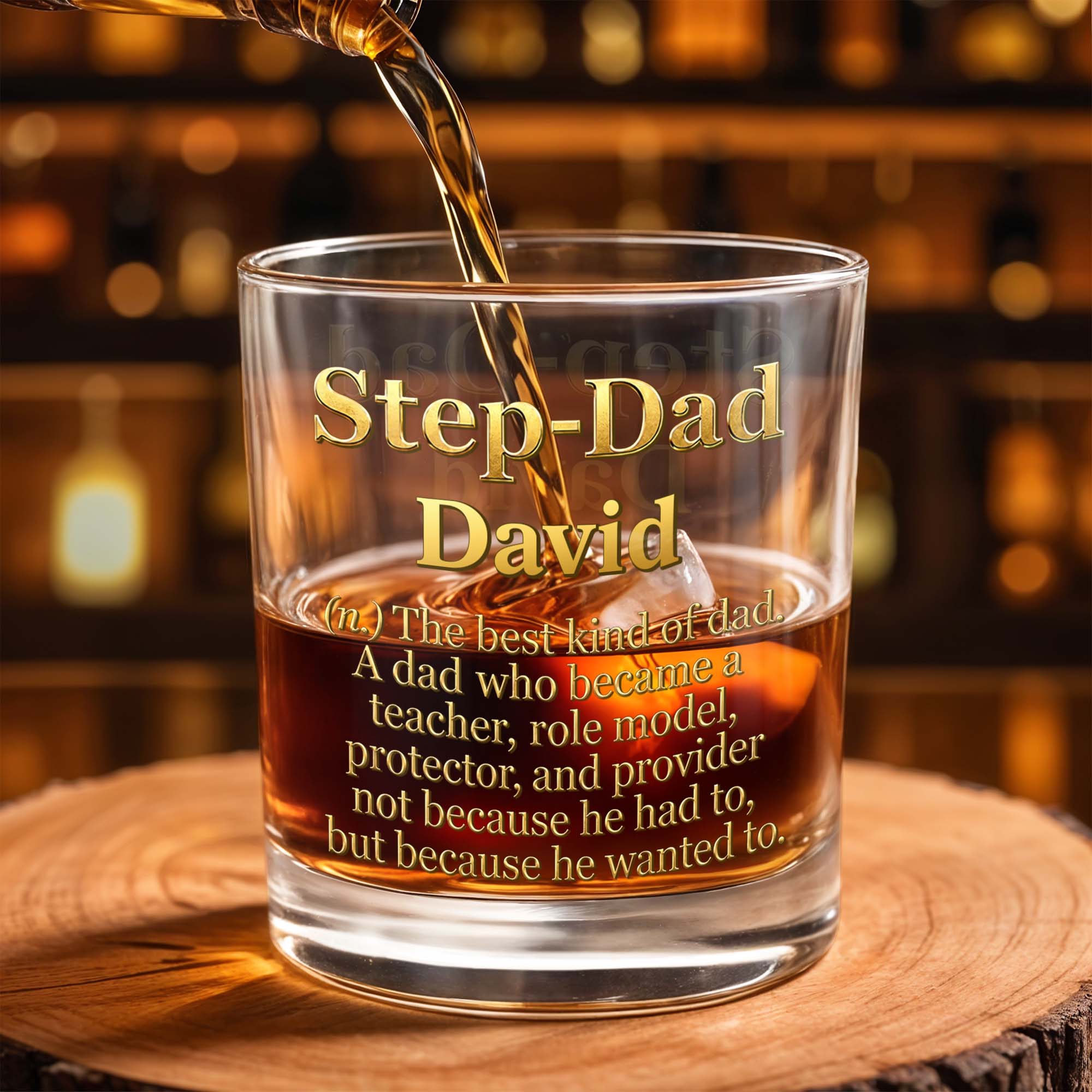 Step Dad The Best Kind Of Dad Gold Definition Design - Personalized Custom Whiskey Glass - DAD779_RWG