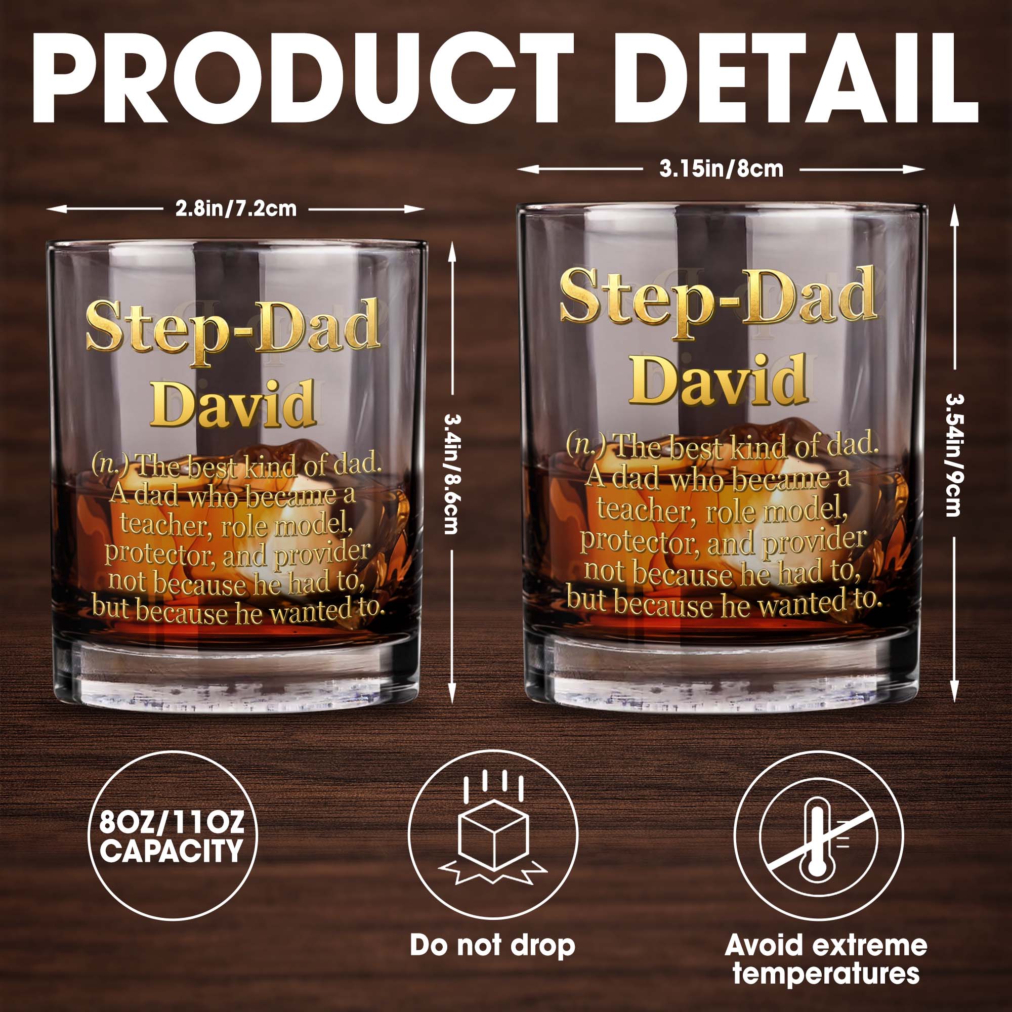 Step Dad The Best Kind Of Dad Gold Definition Design - Personalized Custom Whiskey Glass - DAD779_RWG