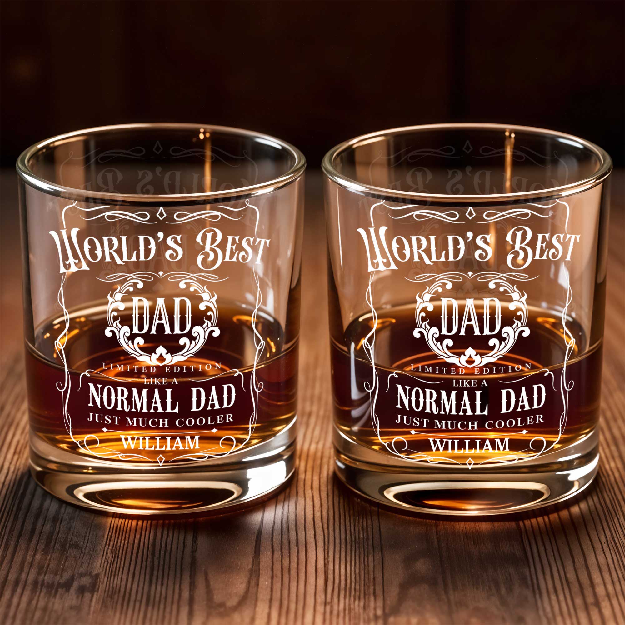 World's Best Dad Like A Normal Dad Just Much Cooler Ornate Frame - Personalized Custom Whiskey Glass - DAD780_RWG