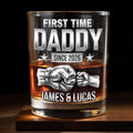 First Time Daddy Since Fist Bump 3D Silver Effect - Personalized Custom Whiskey Glass - DAD786_RWG