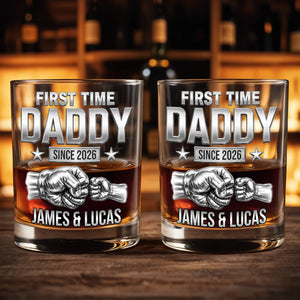First Time Daddy Since Fist Bump 3D Silver Effect - Personalized Custom Whiskey Glass - DAD786_RWG