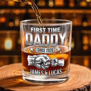First Time Daddy Since Fist Bump 3D Silver Effect - Personalized Custom Whiskey Glass - DAD786_RWG