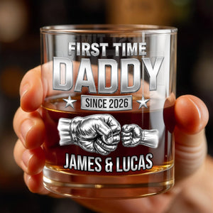 First Time Daddy Since Fist Bump 3D Silver Effect - Personalized Custom Whiskey Glass - DAD786_RWG