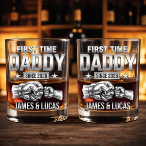 First Time Daddy Since Fist Bump 3D Silver Effect - Personalized Custom Whiskey Glass - DAD786_RWG