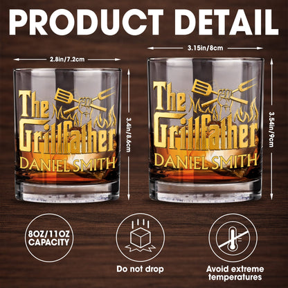 The Grillfather With Spatula Fork And Flames Design - Personalized Custom Whiskey Glass - DAD792_RWG