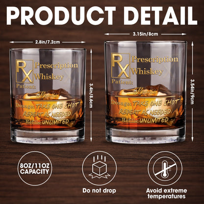 Prescription Whiskey Take One Shot Repeat As Needed RX Symbol Golden Design - Personalized Custom Whiskey Glass - DAD805_RWG