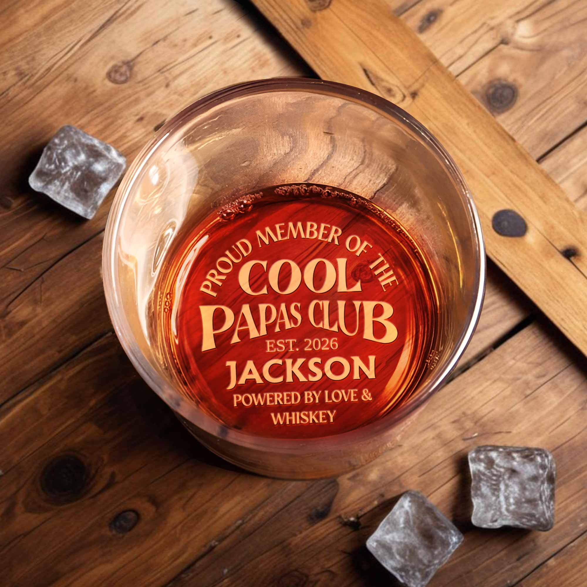 Proud Member Of The Cool Dads Club Powered By Love And Whiskey - Personalized Engraved Whiskey Glass - DAD818_EWG