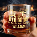 The Grillfather The Man The Myth The Legend With Grill Tools - Personalized Custom Whiskey Glass - DAD824_RWG