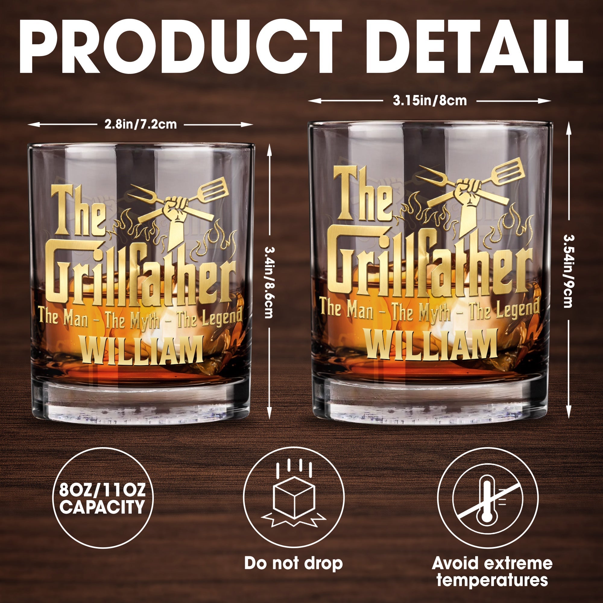 The Grillfather The Man The Myth The Legend With Grill Tools - Personalized Custom Whiskey Glass - DAD824_RWG