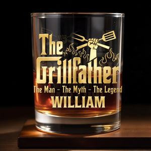 The Grillfather The Man The Myth The Legend With Grill Tools - Personalized Custom Whiskey Glass - DAD824_RWG