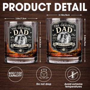The Original Dad Aged To Perfection Vintage Label Photo Upload - Personalized Custom Whiskey Glass - DAD826_RWG
